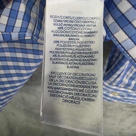 Mens Blue & White Gingham Chaps Shirt Long Sleeve Button Down Stretch Size M - Picture 5 of 9